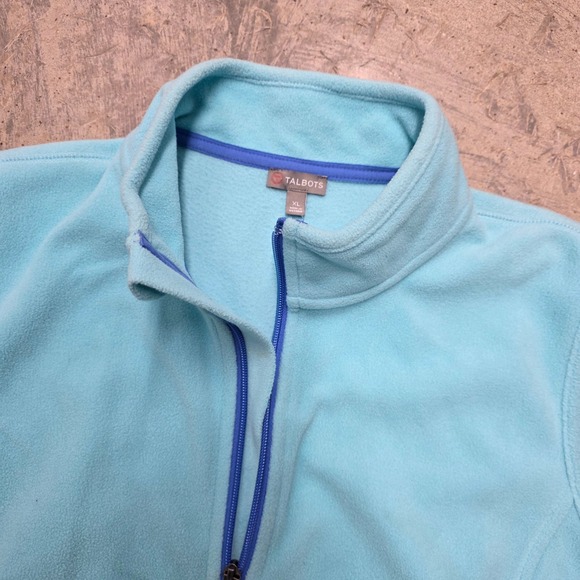 Talbots Fleece Vest Women's XL Aqua Blue Zip Front Pockets - Picture 2 of 5